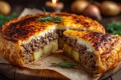 Нажористый пирог &mdash; сочнее не придумаешь! Сметанное тесто, рубленое мясо, а сверху сырная корочка. Вкуснятина, честное слово